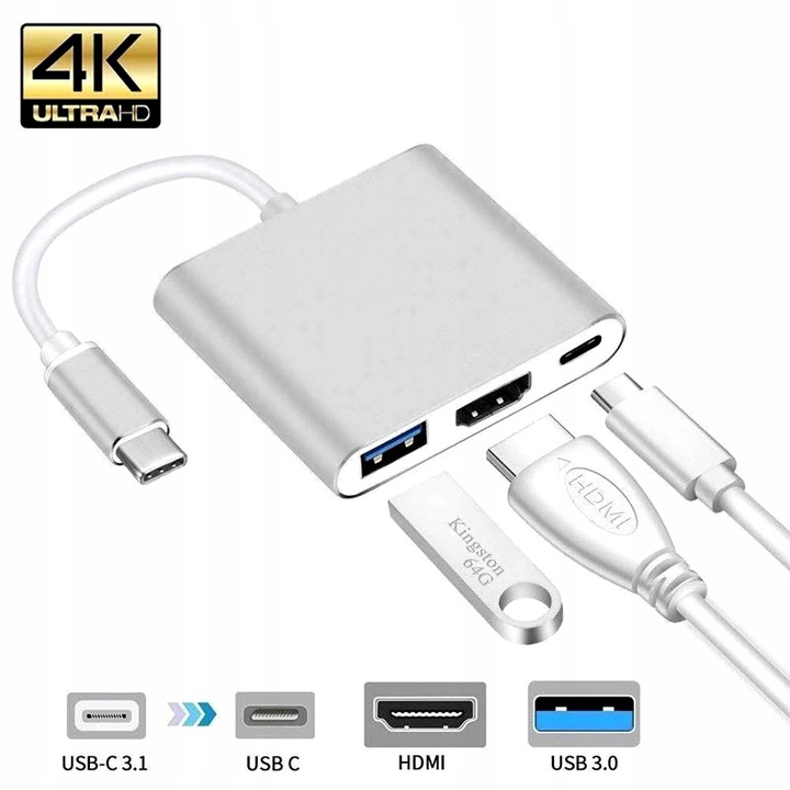 3 in 1 USB C To HDMI with Type c Power and USB 3.0 Port 