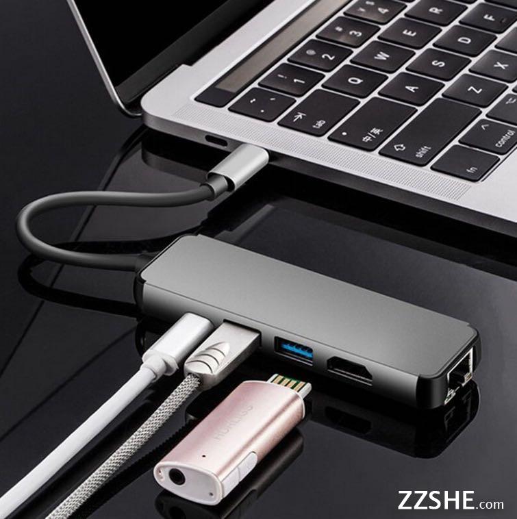 USB C 5 in 1 Hub USB C HUB with 1000mbps Ethernet Adapter for macbook