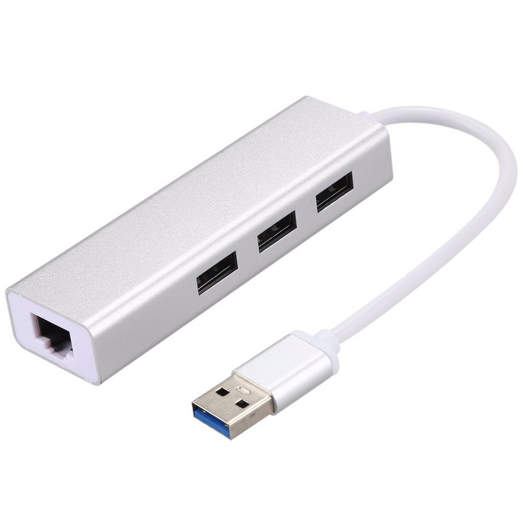 Aluminum 3-Port USB 3.0 Hub with RJ45 Gigabit Ethernet Port