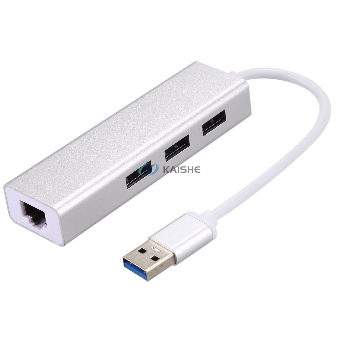 Aluminum 3-Port USB 3.0 Hub with RJ45 Gigabit Ethernet Port