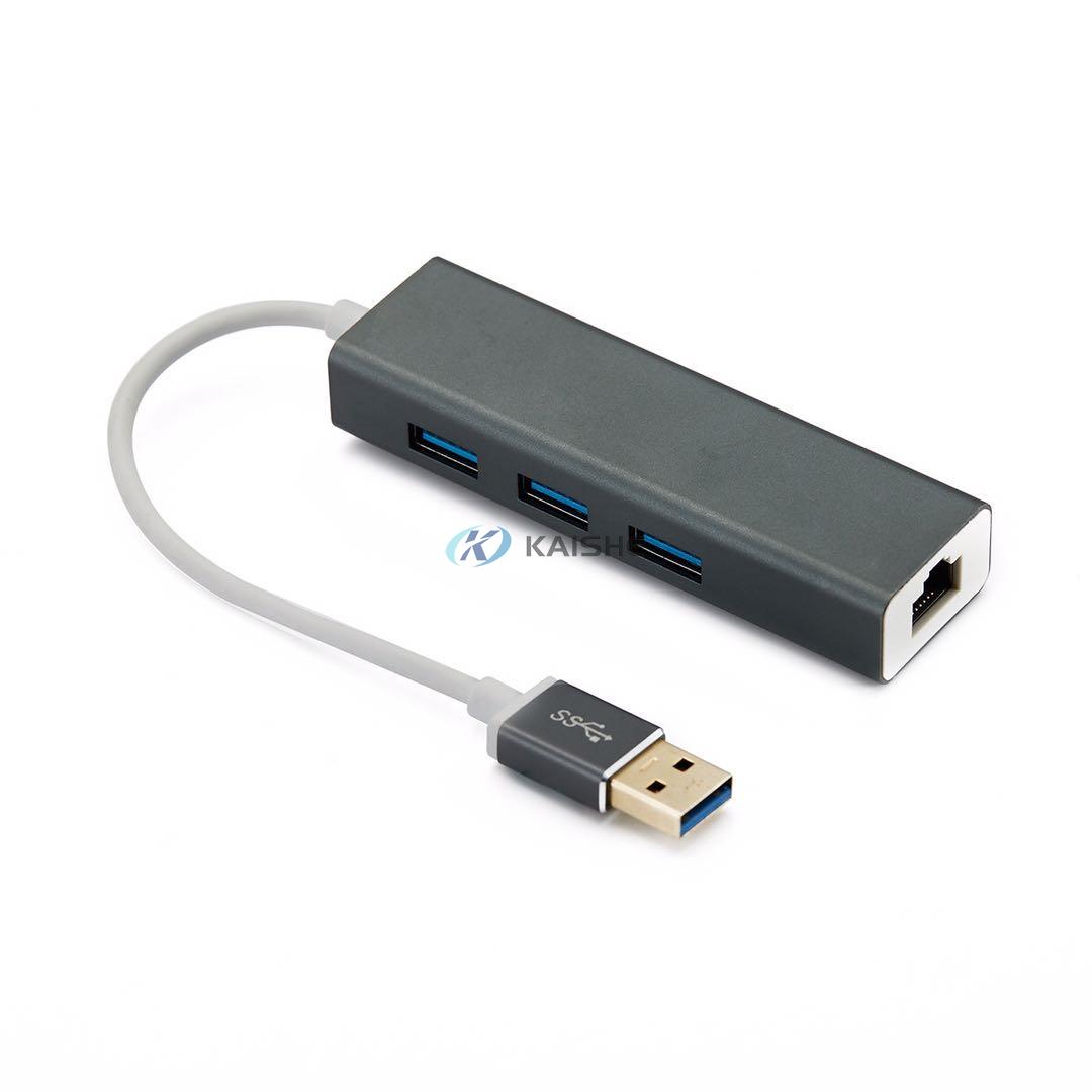Aluminum 3-Port USB 3.0 Hub with RJ45 Gigabit Ethernet Port