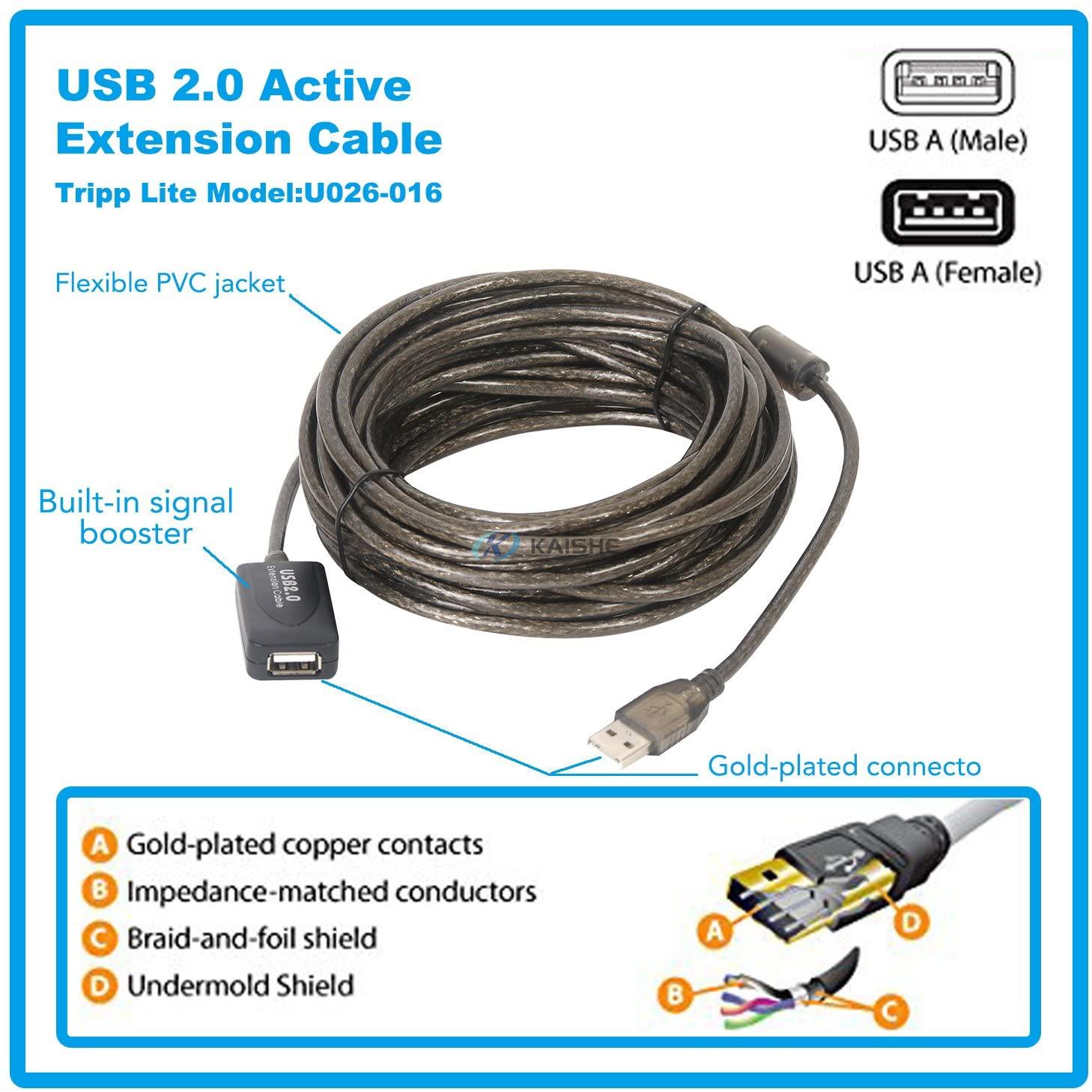 Premium Active USB 2.0 Extension Cable with Built-in Signal Booster Chipset Male to Female 
