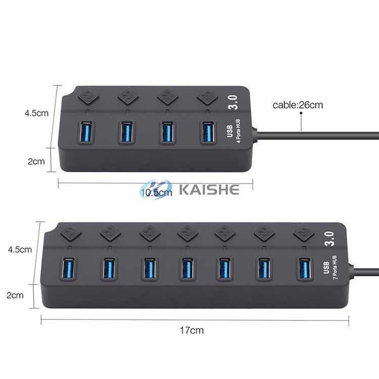 Super Speed 7-Port USB Data Hub with Individual On/Off Switches and Power LED