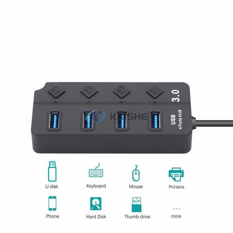 4-Port USB 3.0 Hub with Individual LED lit Power Switches