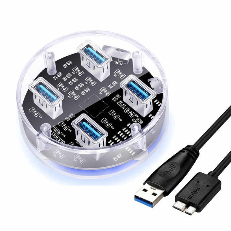 Transparent USB Hub-4-Port USB 3.0 Hub for USB Expansion