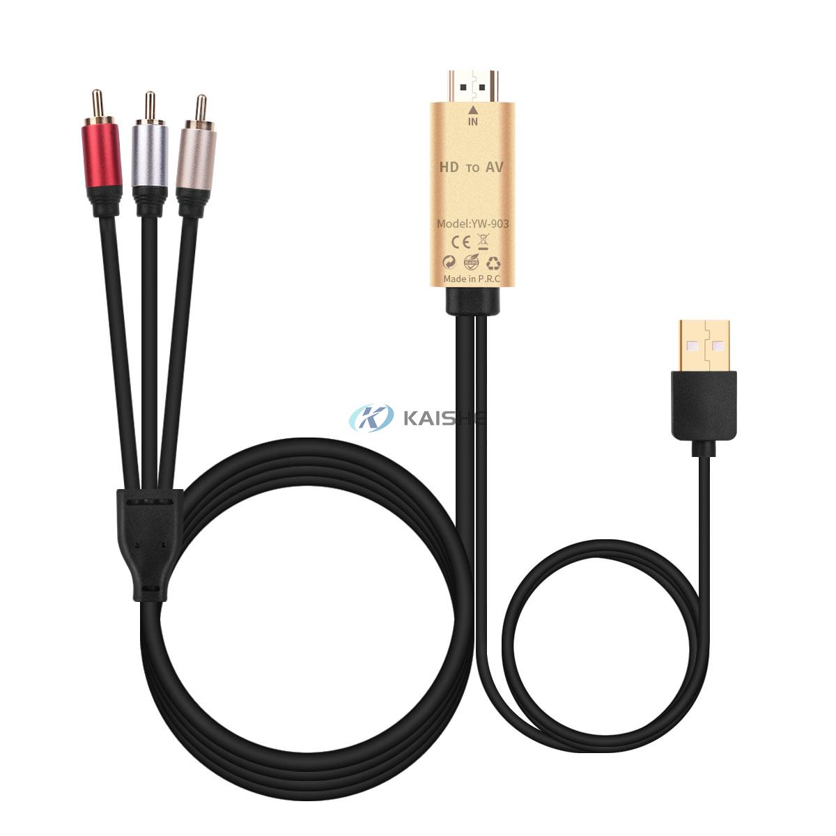HDMI to AV CVBS Converter Adapter Cable, PAL/NTSC with USB Charging