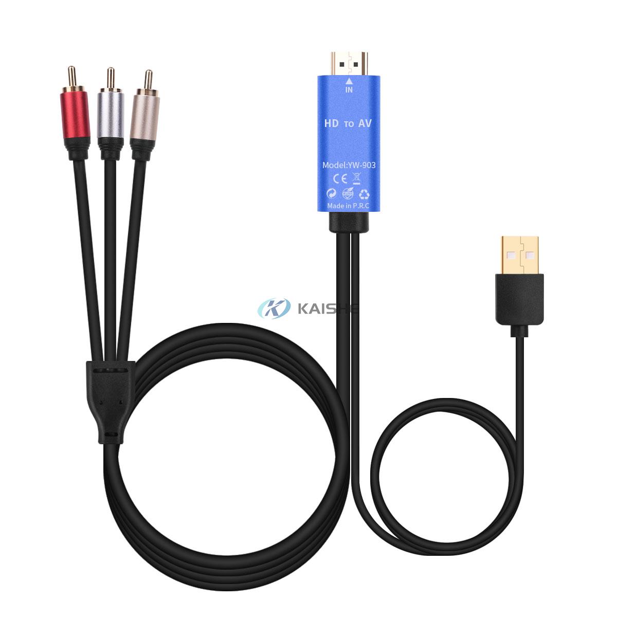 HDMI to AV CVBS Converter Adapter Cable, PAL/NTSC with USB Charging