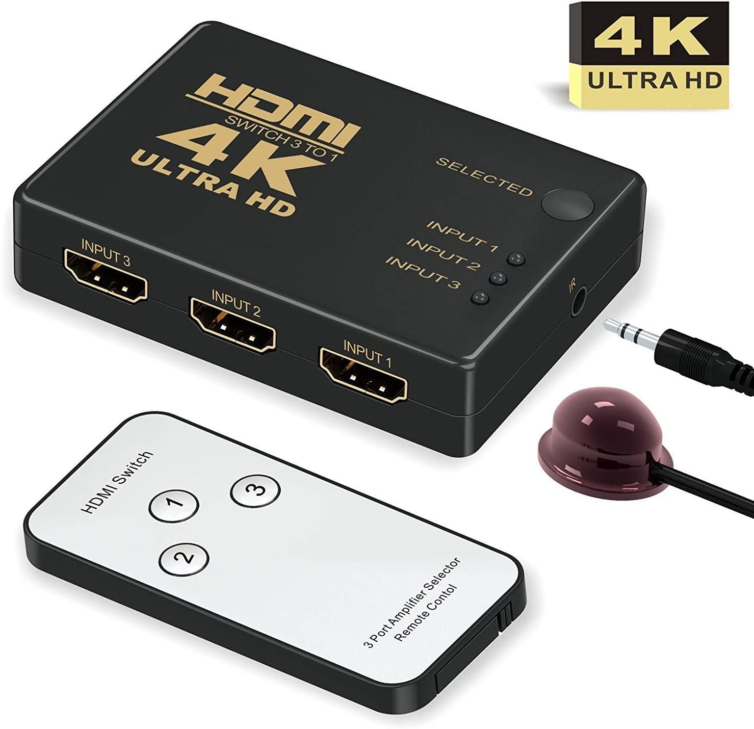  3-Port HDMI Switcher Supports 4K with IR Remote