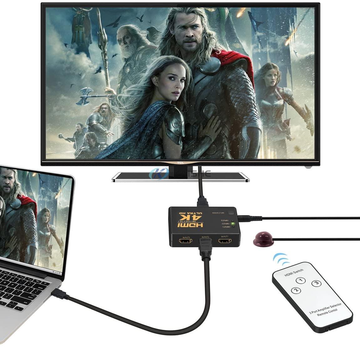  3-Port HDMI Switcher Supports 4K with IR Remote