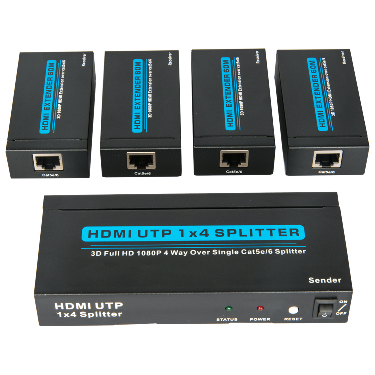 3D Full HD 1080P HDMI 4 Way Over Single Cat5e/6 Splitter