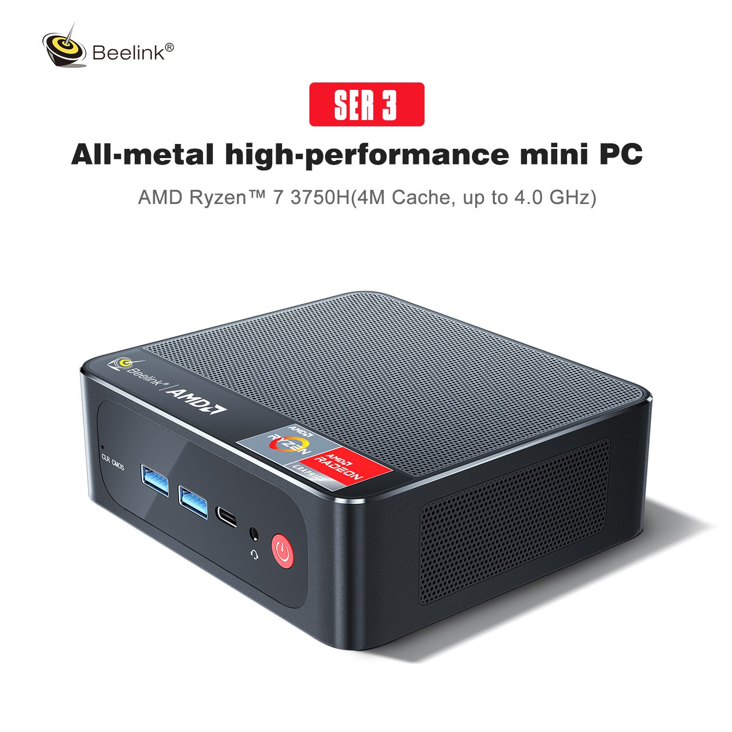 SER3 Mini PC AMD Ryzen 7 3750H 4C/8T Windows 10 Pro Desktop Computer, 16 GB RAM + 500 GB SSD, Radeon RX Vega 10 Graphics, Dual HDMI and USB-C 4K@60Hz Output, Dual WiFi - BT, Auto Power On